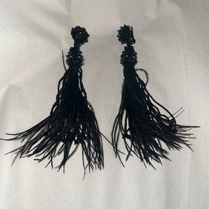Oscar de la Renta Feathered Tassel Clip On earrings